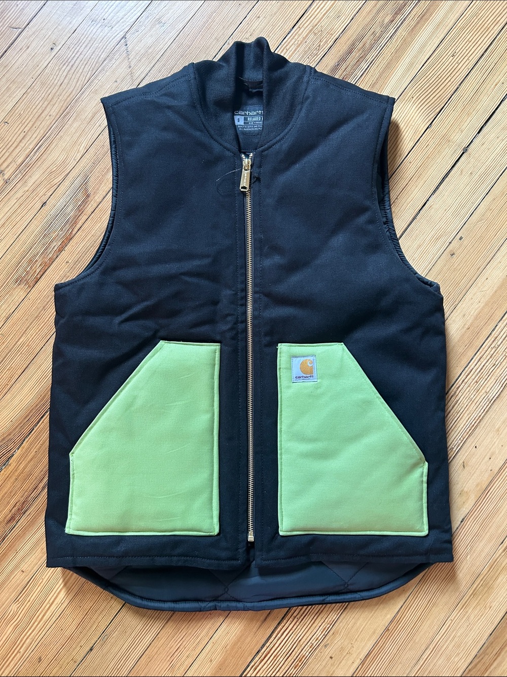 Super Rare Custom Carhartt Bomber Vest with Green Pockets - men’s size small